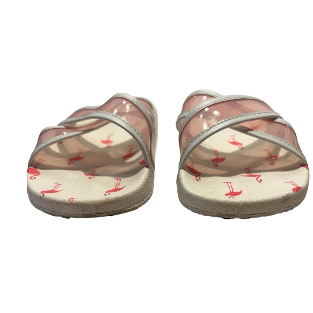 Janie and Jack Slide Sandals Kids Size 11 White Pink Flamingo Jelly Straps